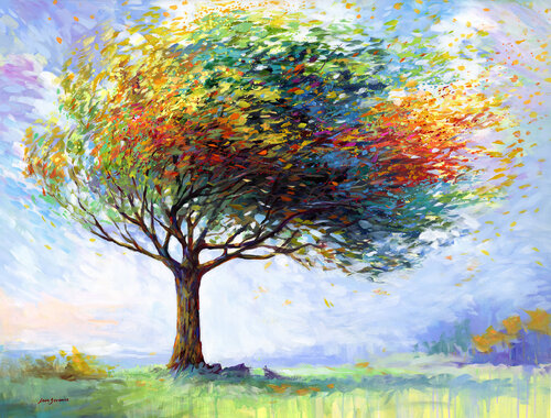 Tree of Happiness in the winds of life Painting di Leon Devenice, Pittura in vendita su Singulart