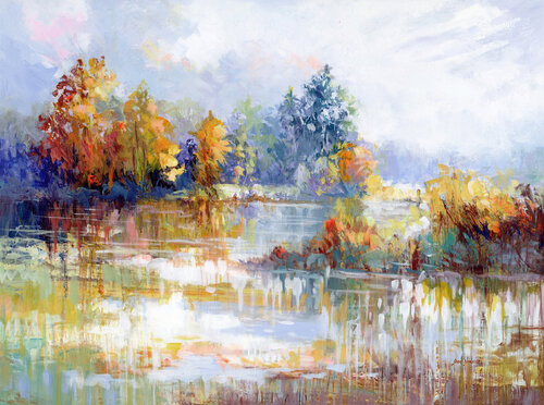 landscape painting autumn di Leon Devenice, Pittura in vendita su Singulart