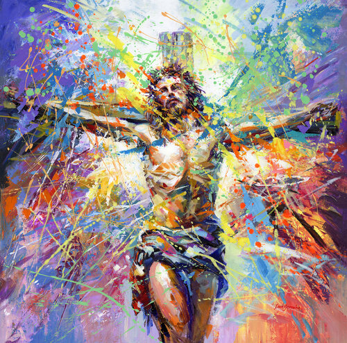Jesus abstract painting di Leon Devenice, Pittura in vendita su Singulart