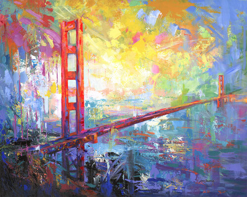 Golden Gate Bridge painting di Leon Devenice, Pittura in vendita su Singulart