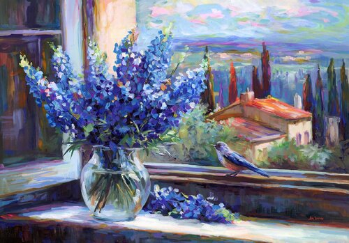 Bluebonnets  by the Country Side View di Leon Devenice, Pittura in vendita su Singulart