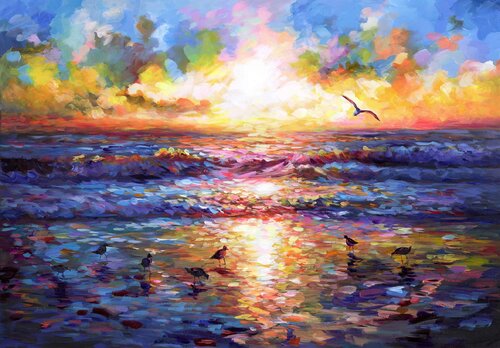 Sunset Beach Embrace di Leon Devenice, Pittura in vendita su Singulart