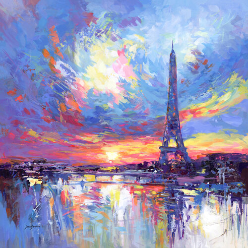Eiffel Tower at Sunset di Leon Devenice, Pittura in vendita su Singulart