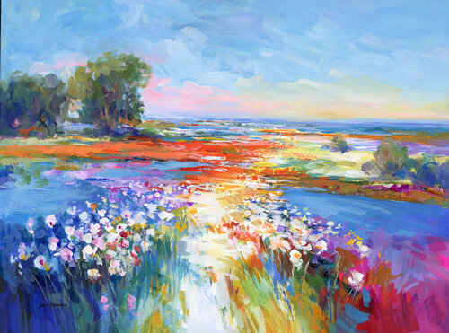 Colorful Wildflower Meadow di Leon Devenice, Pittura in vendita su Singulart