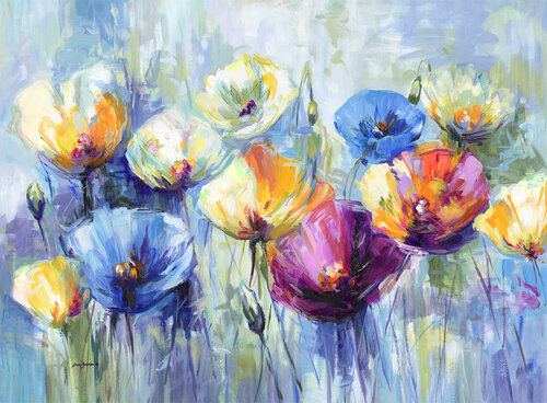Joyful Poppies in Spring Light di Leon Devenice, Pittura in vendita su Singulart