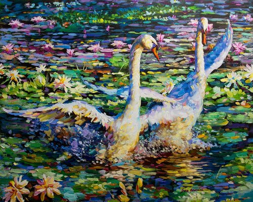 Dance of the Swans — oil painting on canvas by Leon Devenice van Leon Devenice, Schilderij te koop op Singulart
