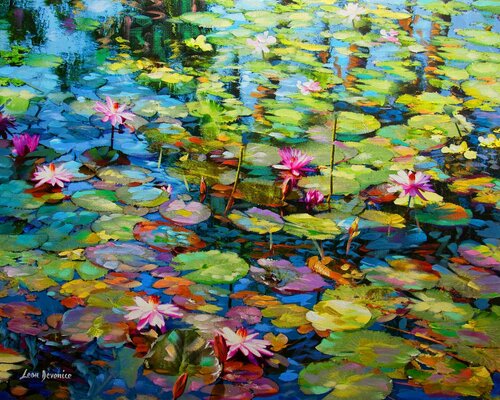 Lilies of the pond — oil painting on canvas by Leon Devenice van Leon Devenice, Schilderij te koop op Singulart