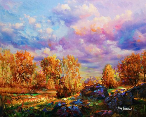Tints of Autumn — oil painting on canvas by Leon Devenice van Leon Devenice, Schilderij te koop op Singulart