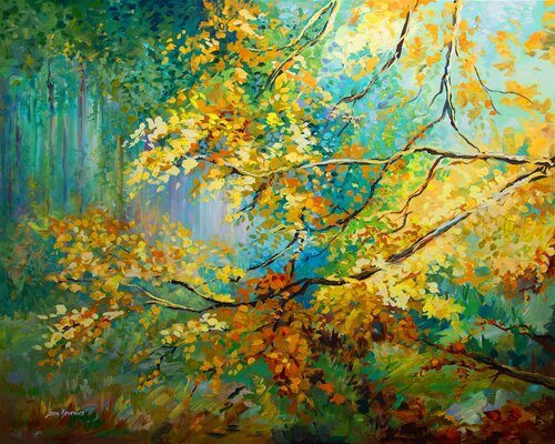 The golden leaves  — oil painting on canvas by Leon Devenice van Leon Devenice, Schilderij te koop op Singulart