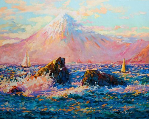 Mount Fuji — oil painting on canvas by Leon Devenice by Leon Devenice, Painting for Sale on Singulart