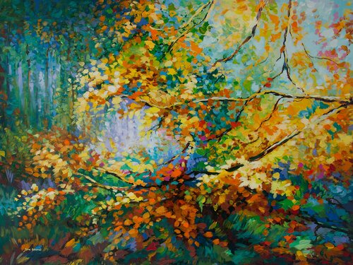 The Golden Leaves II by Leon Devenice van Leon Devenice, Schilderij te koop op Singulart