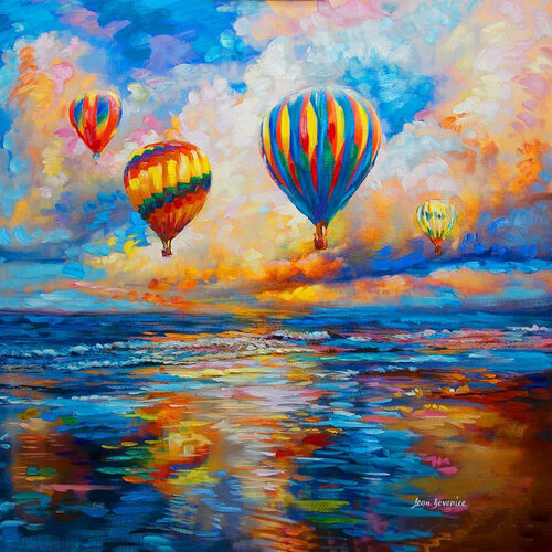 Hot Air Balloon van Leon Devenice, Schilderij te koop op Singulart