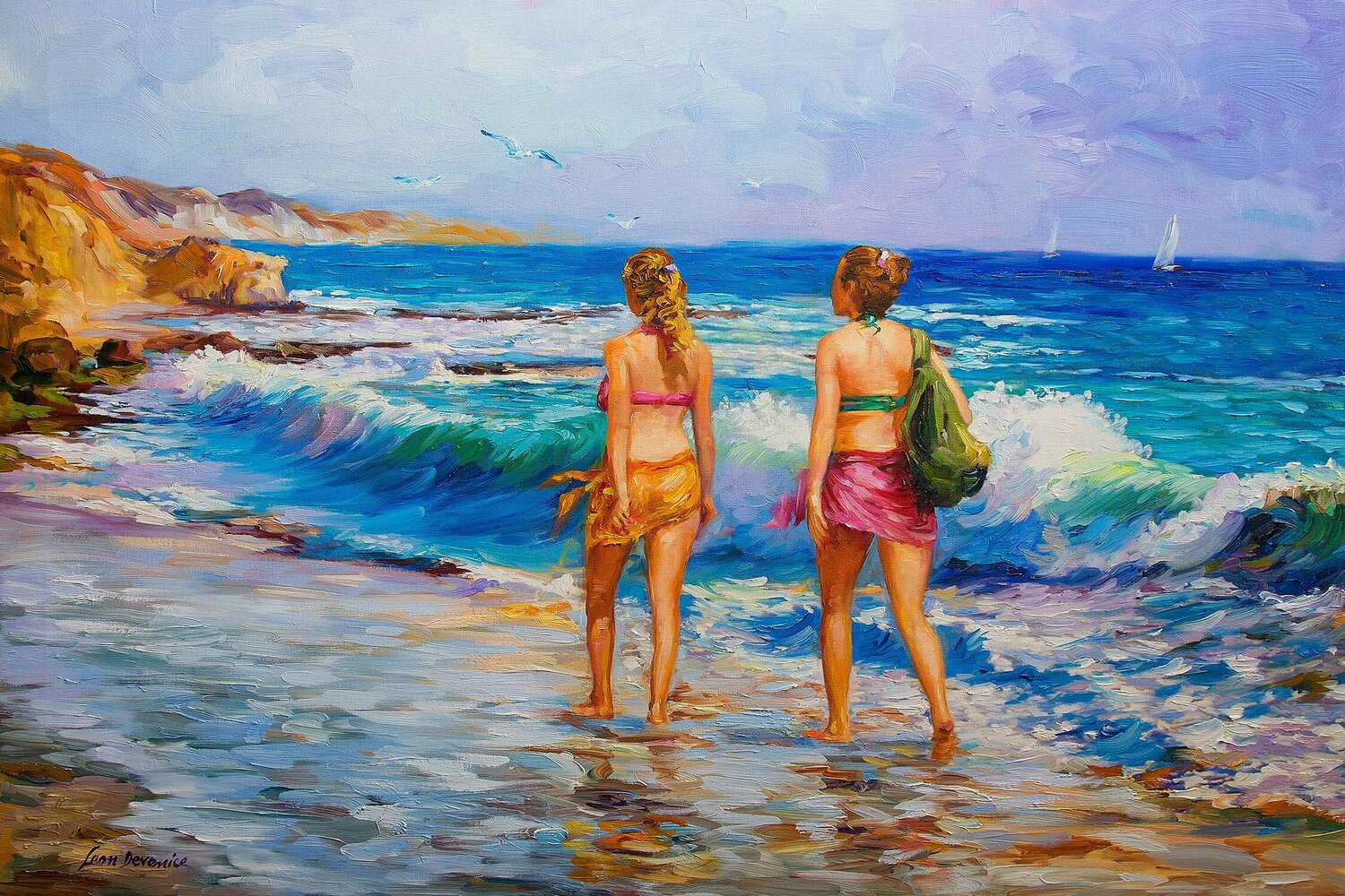 Two girls walking on the beach… by Leon Devenice – SINGULART