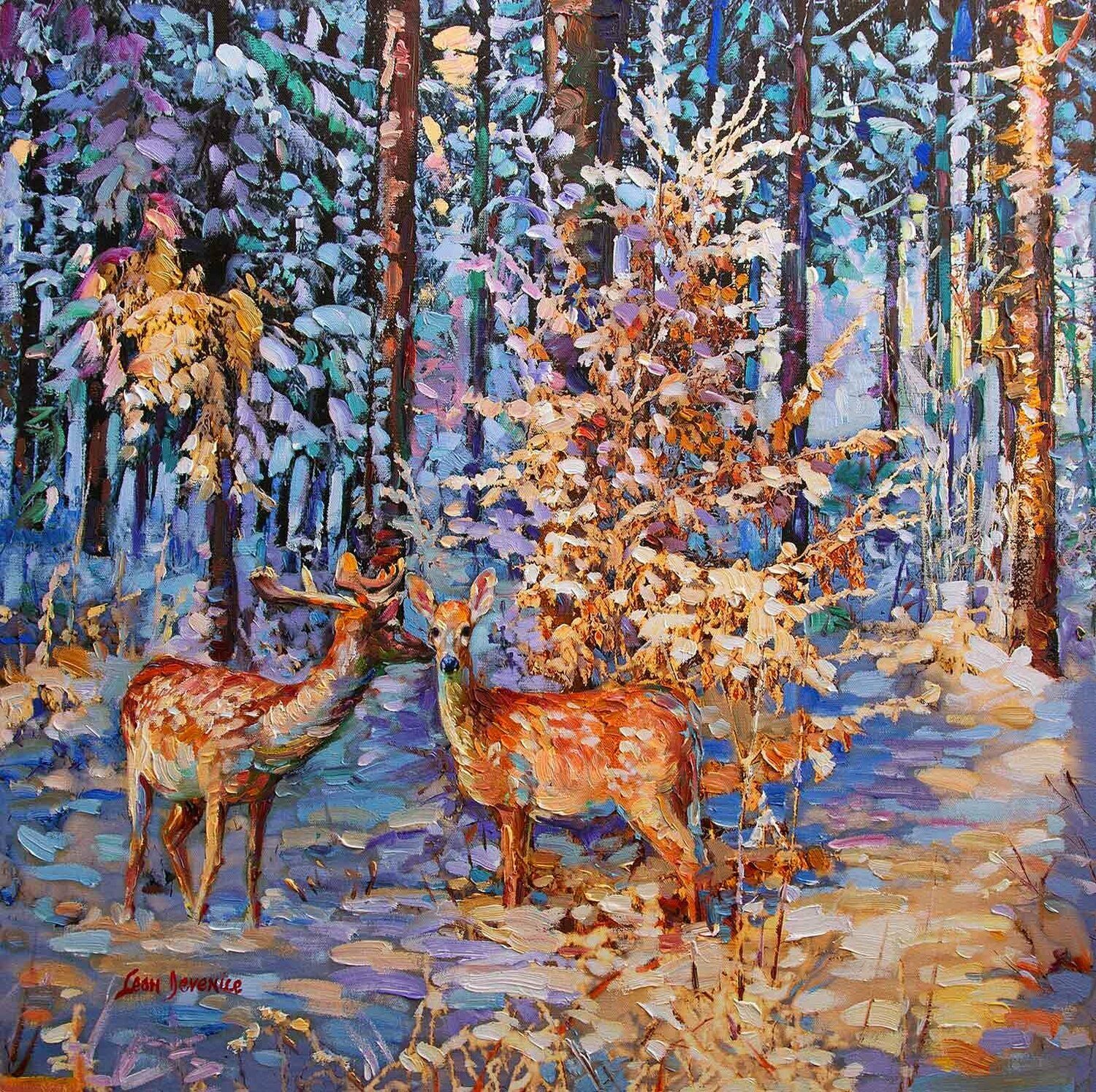 A Tender Kiss  — oil painting on canvas by Leon Devenice Leon Devenice Originalgemälde zu verkaufen