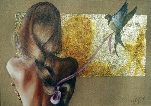 "FLYING CONNECTIONS.SWALLOW " von Elena Kraft, Malerei kaufen auf Singulart