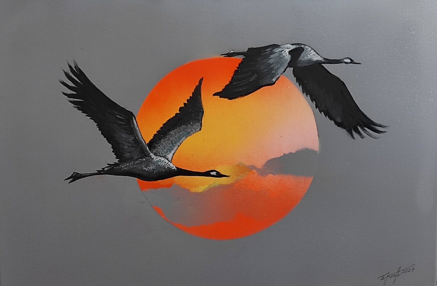"On the Wings of the Sunset" Elena Kraft Dipinto originale in vendita
