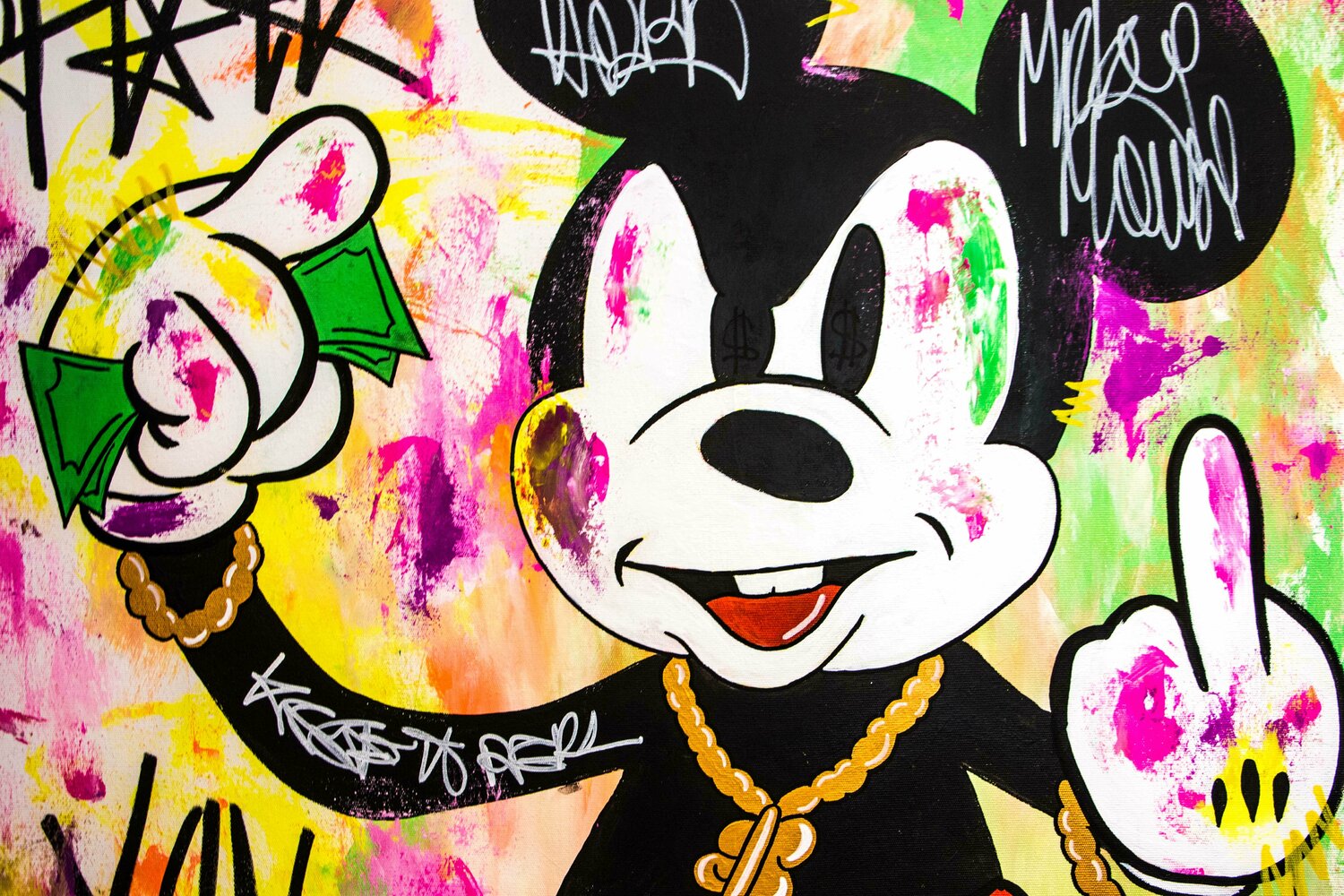 Fuck You ft. Mickey Mouse - Carlos Pun - Acrylic, Graffiti on Canvas, image size:1500x1000