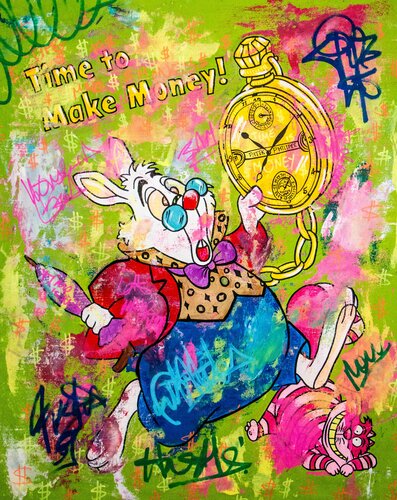 Time to Make Money ft. White Rabbit from Alice in Wonderland van Carlos Pun, Schilderij te koop op Singulart