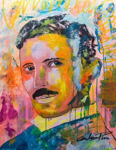 Nikola Tesla Portrait by Carlos Pun de Carlos Pun, Pintura a la venta en Singulart
