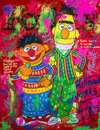 Bert and Ernie from Sesame Street - Muppets ft. Forbes Magazine van Carlos Pun, Schilderij te koop op Singulart
