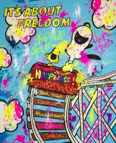 Happiness its about Freedom ft. Snoppy di Carlos Pun, Pittura in vendita su Singulart