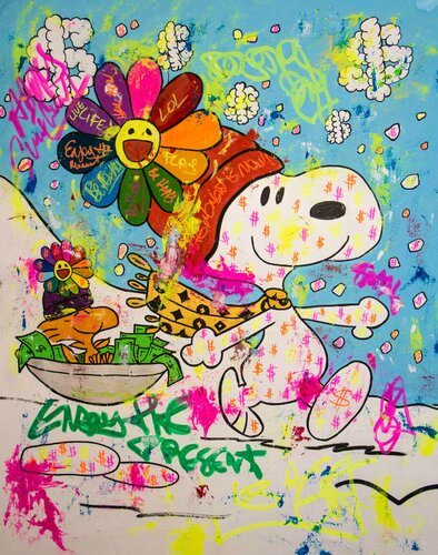 Enjoy the Present ft Snoppy di Carlos Pun, Pittura in vendita su Singulart