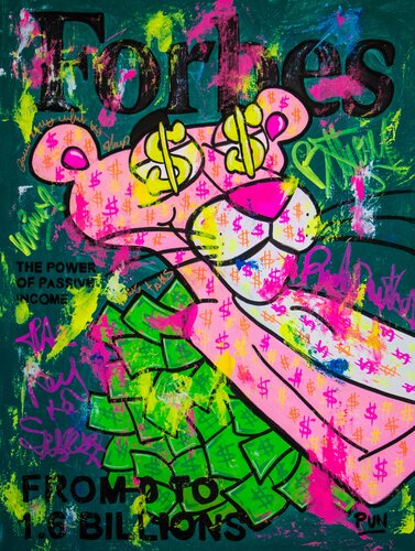 From 0 to 1.6 Billions ft Pink Panther di Carlos Pun, Pittura in vendita su Singulart