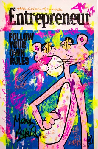 Entrepreneur Magazine ft. Pink Panther - Street Art di Carlos Pun, Pittura in vendita su Singulart