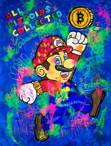 All Bitcoins Collected ft. Mario Bros di Carlos Pun, Pittura in vendita su Singulart
