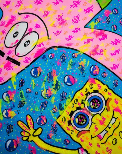 Say Hi to the cam! ft. Bob Sponge and Patrick Star van Carlos Pun, Schilderij te koop op Singulart