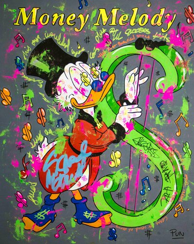 The Beautiful Melody of Money played by Scrooge Mc Duck van Carlos Pun, Schilderij te koop op Singulart