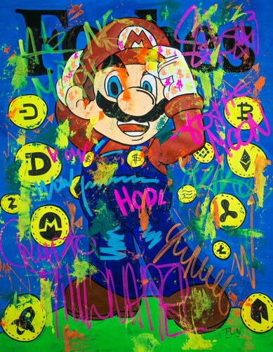 Crypto Millionaire Forbes Cover ft. Mario Bros di Carlos Pun, Pittura in vendita su Singulart