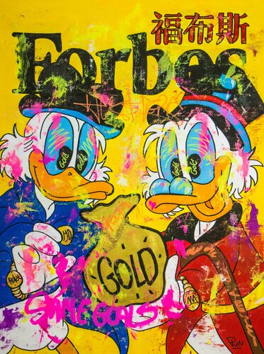 Gold Entrepreneurs Scrooge Mc Duck and Donald Duck di Carlos Pun, Pittura in vendita su Singulart