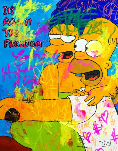 Freedom ft. Homer and Marge Simpson by Carlos Pun, 회화 for Sale on Singulart