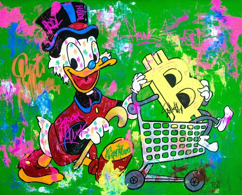 Shipping Bitcoins ft. Scrooge Mc Duck di Carlos Pun, Pittura in vendita su Singulart