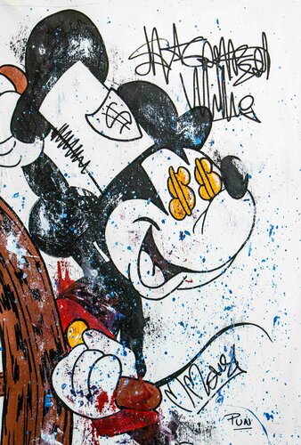 SteamBoat Willie Dollar Eyes - Mickey Mouse di Carlos Pun, Pittura in vendita su Singulart