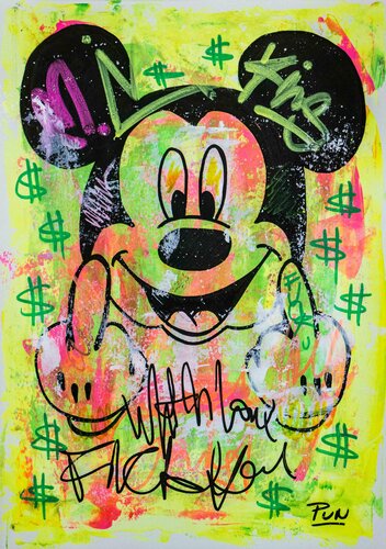 Mickey Mouse on paper Fuck You Series di Carlos Pun, Opera su carta in vendita su Singulart