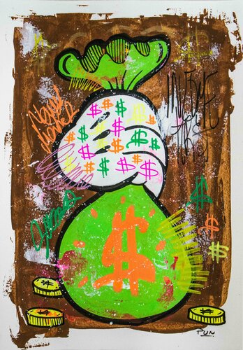 Grab the Money Bag on Fine Art Paper van Carlos Pun, Werk op papier te koop op Singulart