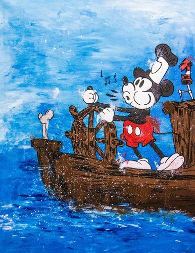 The Journey ft. Mickey Mouse SteamBoat Series di Carlos Pun, Pittura in vendita su Singulart