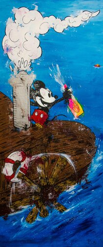 I see the Promise Land! ft. Mickey Mouse - Steam Boat Series van Carlos Pun, Schilderij te koop op Singulart