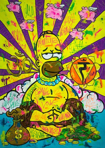 Be in harmony ft Homer Simpson by Carlos Pun, 회화 for Sale on Singulart