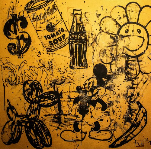 Euphoric Aurum Illuminating the Essence of Golden Pop Art sketch n 2 von Carlos Pun, Malerei kaufen auf Singulart