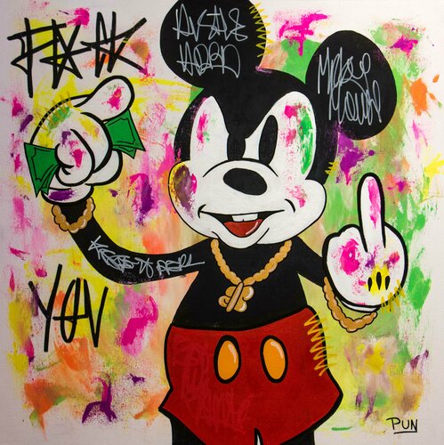 Fuck You ft. Mickey Mouse di Carlos Pun, Pittura in vendita su Singulart