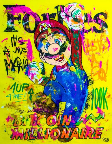 Its a me Mario! Bitcoin Millionaire di Carlos Pun, Pittura in vendita su Singulart