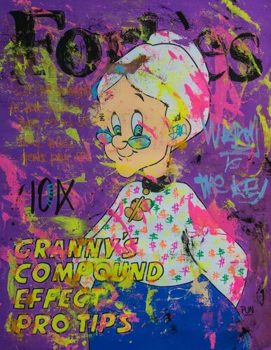 Granny s Compound Effect Pro Tip ft. Forbes Magazine di Carlos Pun, Pittura in vendita su Singulart
