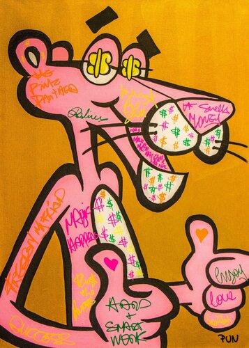 Believe ft. Pink Panther pose #2 Golden Series van Carlos Pun, Schilderij te koop op Singulart