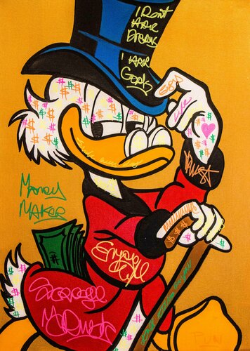 Money Maker Scrooge Mc Duck pose #3 Golden Series di Carlos Pun, Pittura in vendita su Singulart