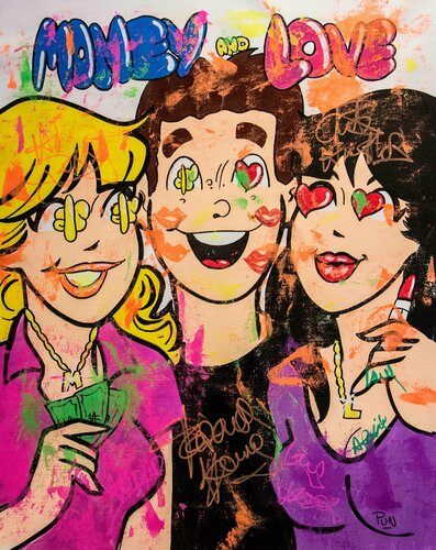 Money and Love ft. Archie Andrews Veronica Lodge and Betty Cooper. van Carlos Pun, Schilderij te koop op Singulart