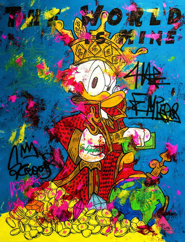 The world in Mine ft Scrooge Mc Duck di Carlos Pun, Pittura in vendita su Singulart