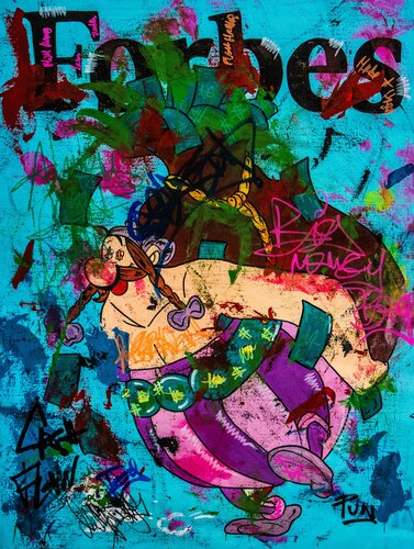 Big Bag of Money ft Obelix van Carlos Pun, Schilderij te koop op Singulart